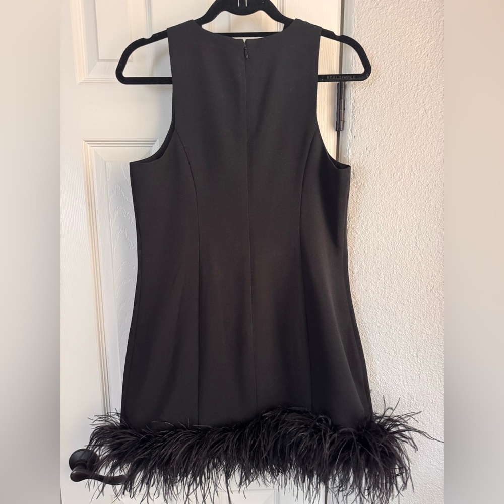 Chelsea28 Black Sheath Dress with Ostrich Feather Hem Trim